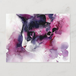 Tarjeta postal de gato en acuarela