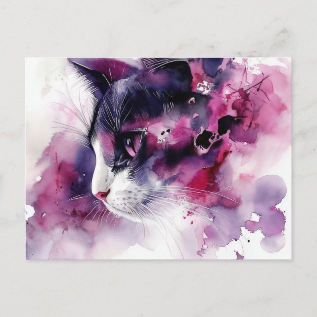 Tarjeta postal de gato en acuarela (Anverso)