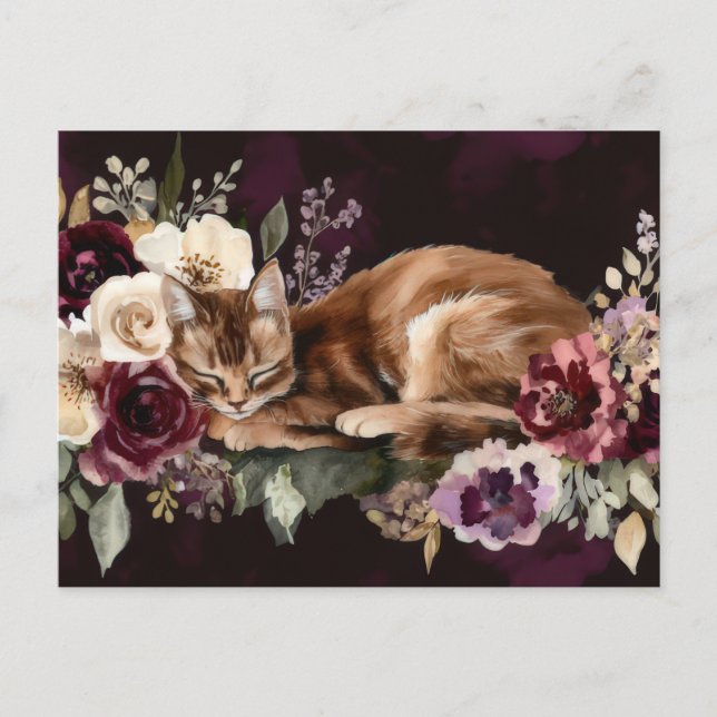 Tarjeta postal de gato en acuarela (Anverso)