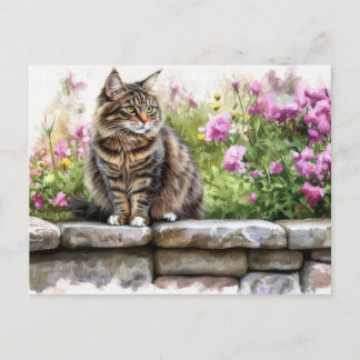 Tarjeta postal de gato en acuarela 
