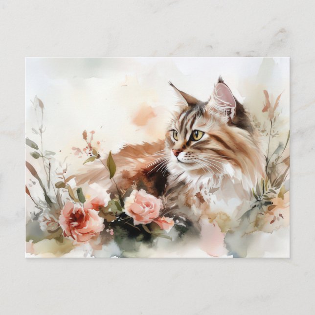 Tarjeta postal de gato en acuarela (Anverso)