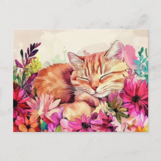 Tarjeta postal de gato en acuarela (Anverso)