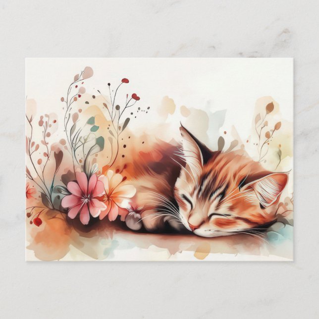Tarjeta postal de gato en acuarela (Anverso)