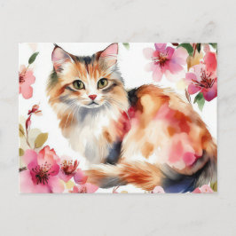 Tarjeta postal de gato en acuarela