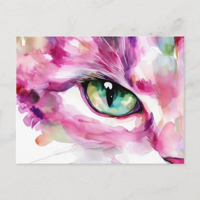 Tarjeta postal de gato en acuarela (Anverso)