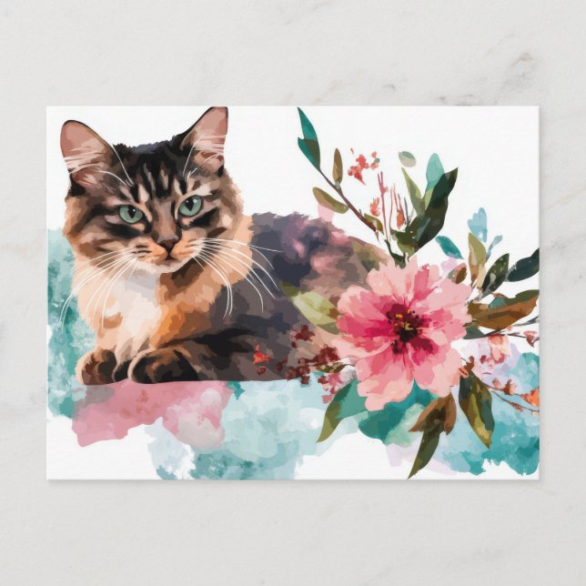 Tarjeta postal de gato en acuarela  (Anverso)