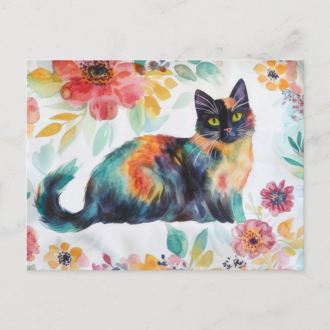 Tarjeta postal de gato en acuarela (Anverso)