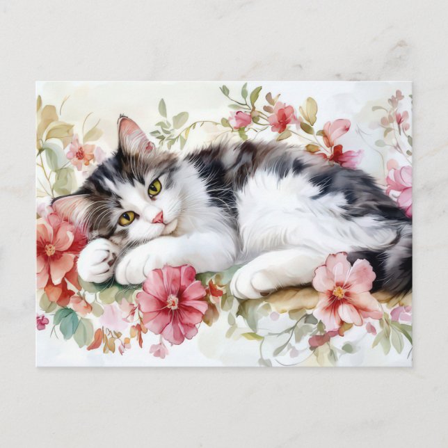 Tarjeta postal de gato en acuarela (Anverso)