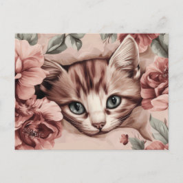 Tarjeta postal de gato en acuarela