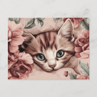 Tarjeta postal de gato en acuarela