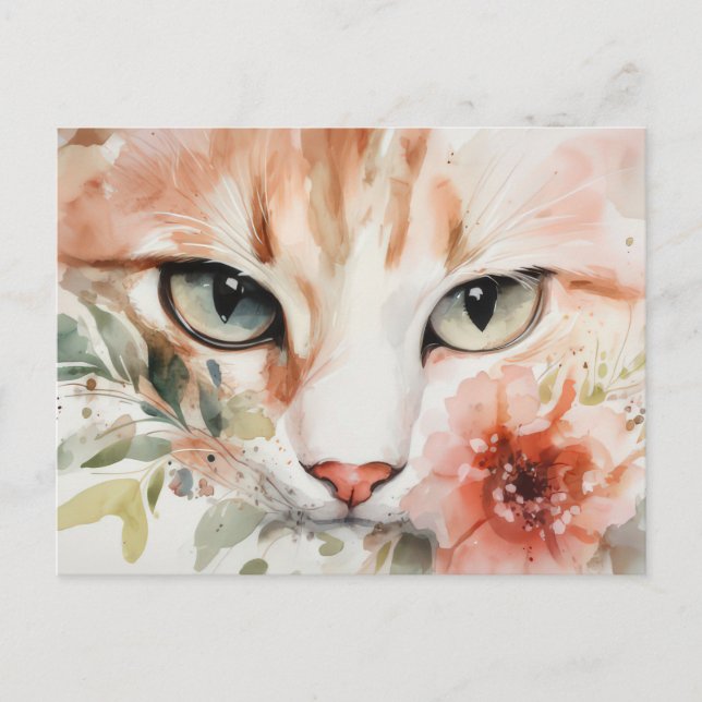 Tarjeta postal de gato en acuarela (Anverso)