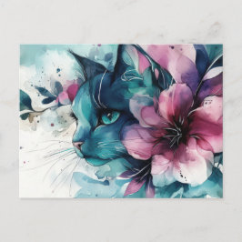 Tarjeta postal de gato en acuarela