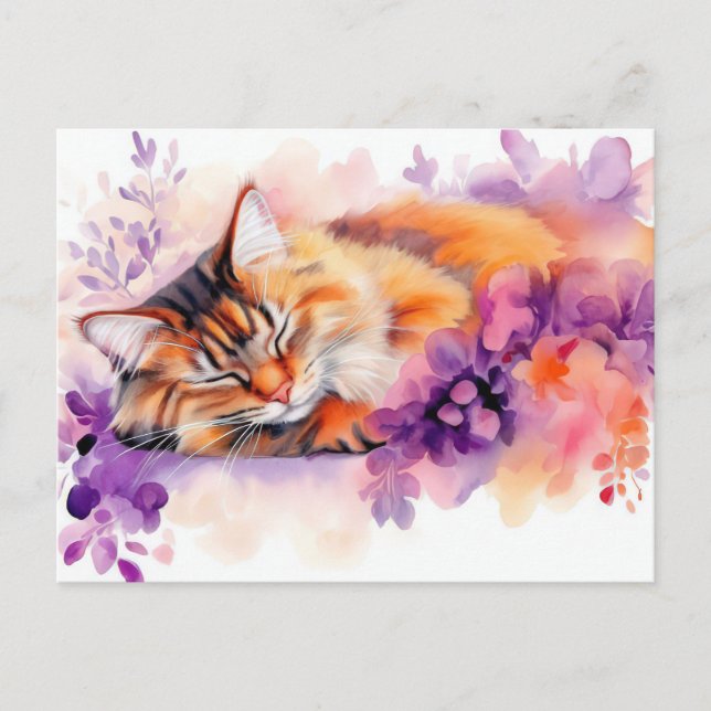 Tarjeta postal de gato en acuarela (Anverso)