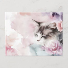 Tarjeta postal de gato en acuarela