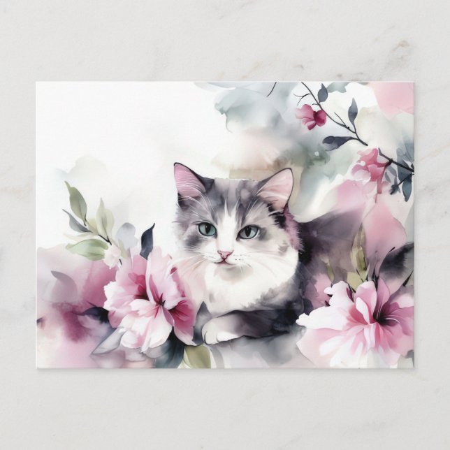 Tarjeta postal de gato en acuarela (Anverso)
