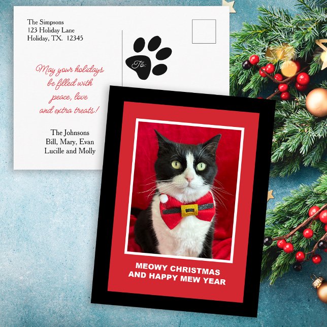 Tarjeta postal de gato esmoquin de Navidad lindo (Subido por el creador)