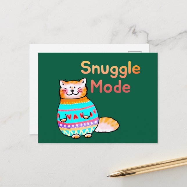 Tarjeta postal de gato Ginger acogedor en modo Snu (Anverso/Reverso In Situ)
