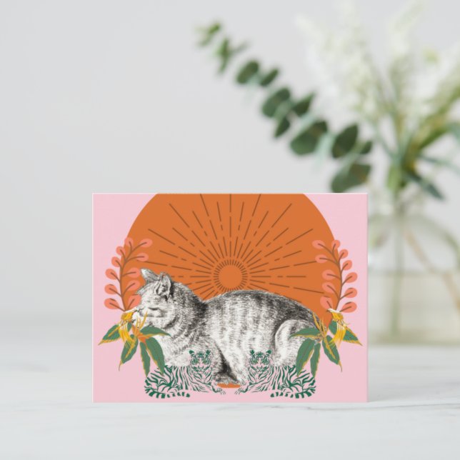 Tarjeta postal de gato lindo y tigres | Tigre jugu (Anverso de pie)
