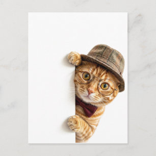 Tarjeta postal de gato negro curioso