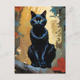 Tarjeta postal de gato negro precioso