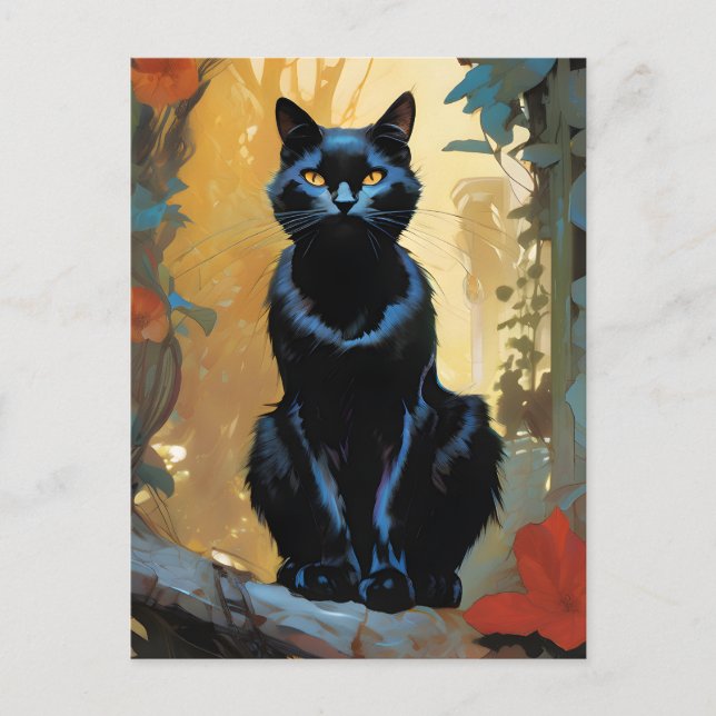 Tarjeta postal de gato negro precioso (Anverso)