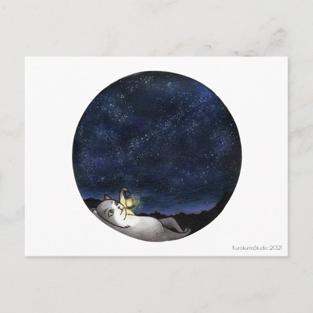 Tarjeta postal de gato observador de estrellas (Anverso)