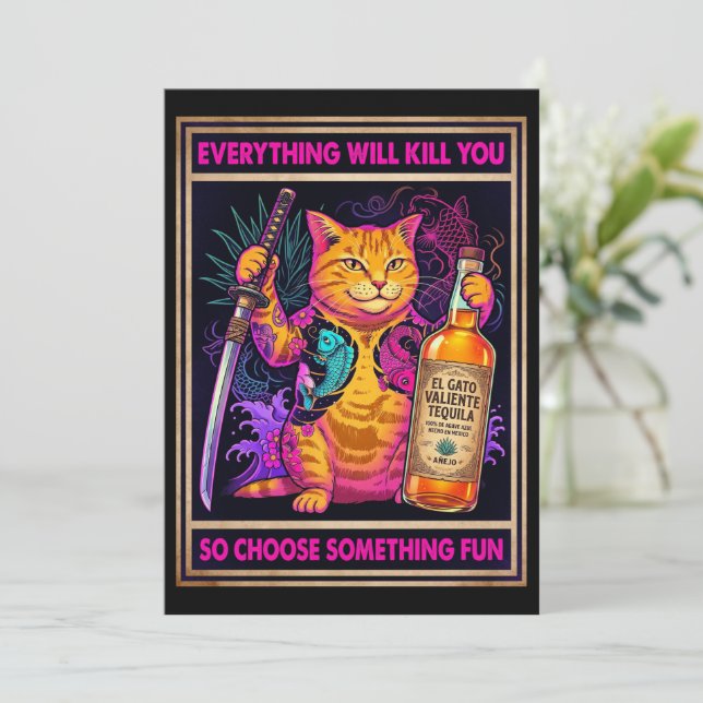Tarjeta Postal de Gato Todo Te Matará  (Anverso de pie)