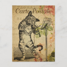 tarjeta postal de gato vintage tocando el violín