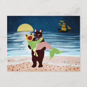 Tarjeta postal de gato y gato sirena amor