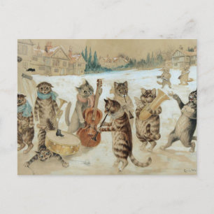 Tarjeta postal de gatos cantando villancicos
