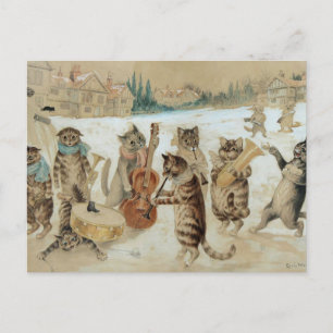 Tarjeta postal de gatos cantando villancicos