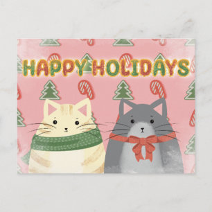 Tarjeta postal de gatos con felices fiestas