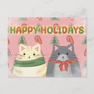 Tarjeta postal de gatos con felices fiestas