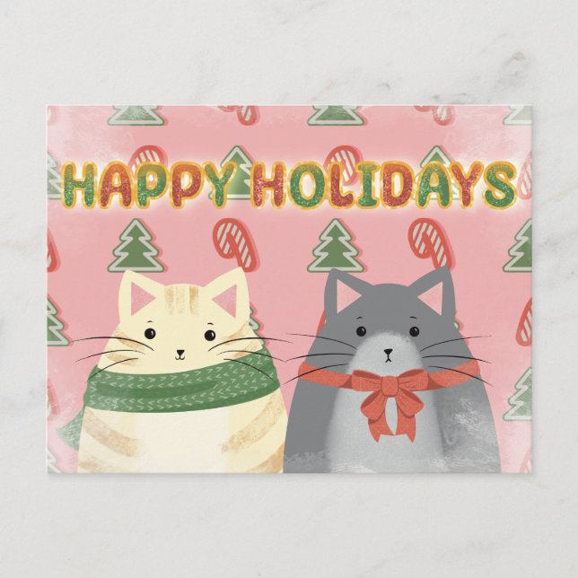 Tarjeta postal de gatos con felices fiestas (Anverso)