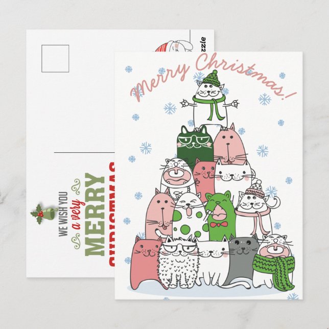Tarjeta Postal de Gatos de Navidad (Anverso / Reverso)