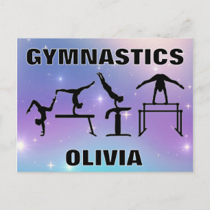 Tarjeta postal de gimnasia púrpura turquesa