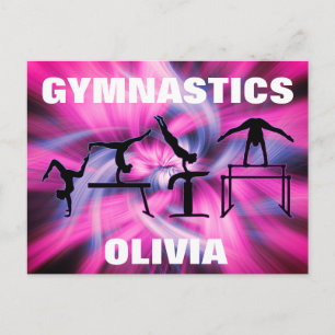 Tarjeta postal de gimnasia Remolino rosa y púrpura