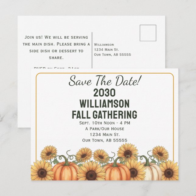 Tarjeta postal de girasoles para guardar la fecha  (Anverso / Reverso)