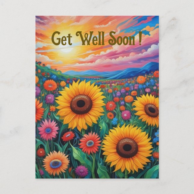 Tarjeta postal de girasoles recuperándose al estil (Anverso)