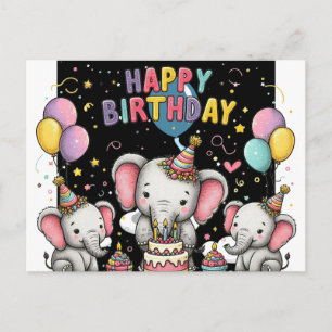 Tarjeta postal de globos con forma de elefante y c