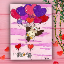 Tarjeta postal de globos en forma de corazón rosad