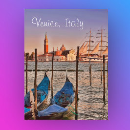 Tarjeta postal de góndolas y veleros de Venecia, I