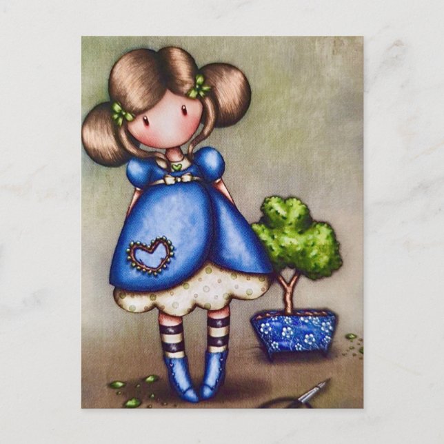 Tarjeta postal de Gorjuss Girl jardinera  (Anverso)