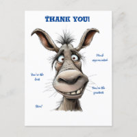 Tarjeta postal de Gracias Burro Divertido