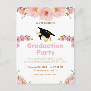 Tarjeta postal de graduación floral rosa y púrpura
