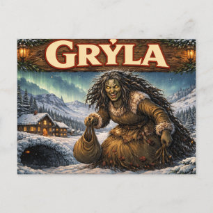 Tarjeta postal de Gryla el duende navideño islandé