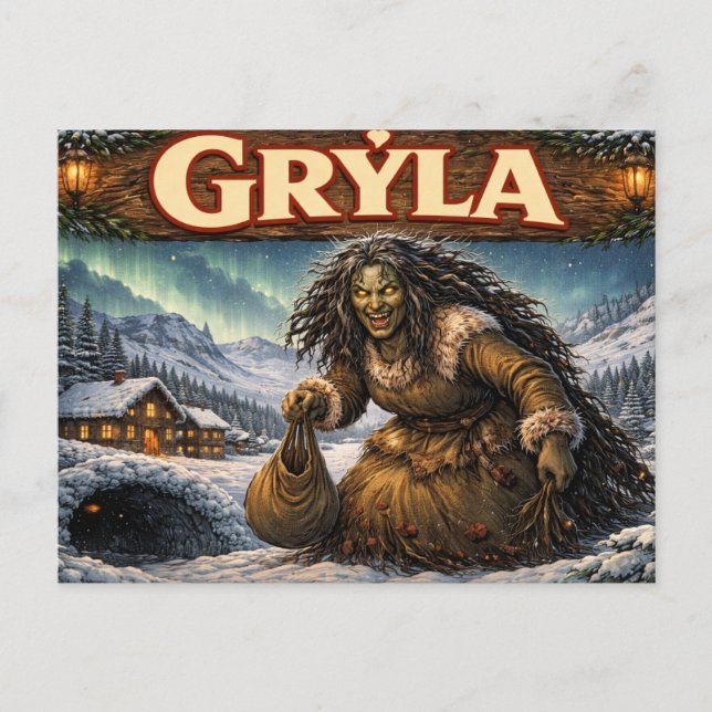 Tarjeta postal de Gryla el duende navideño islandé (Anverso)