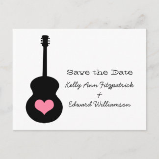 Tarjeta postal de guardar con guitarra negra/rosa 