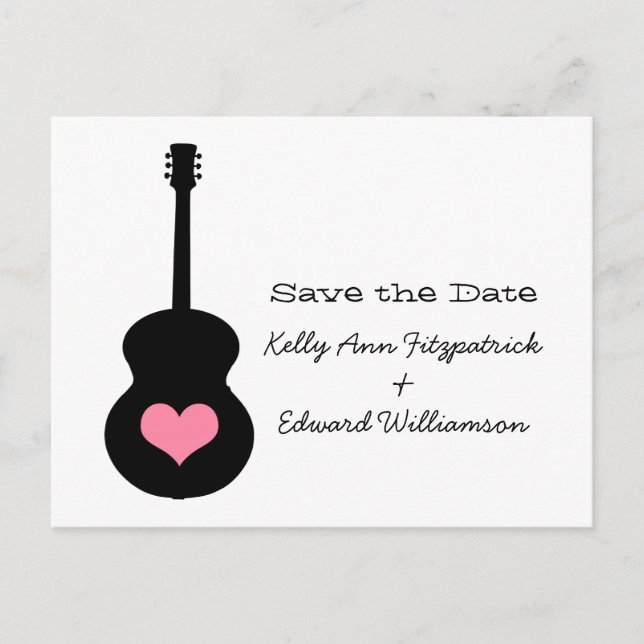 Tarjeta postal de guardar con guitarra negra/rosa  (Anverso)