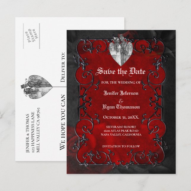 Tarjeta postal de guardar la fecha de boda gótica  (Anverso / Reverso)